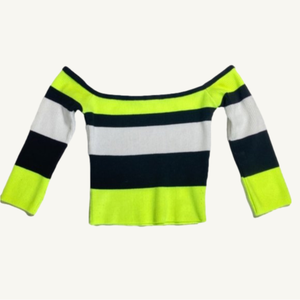 Fashion Nova Off Shoulder Striped Lime Green & Black & White 3/4 Sleeve